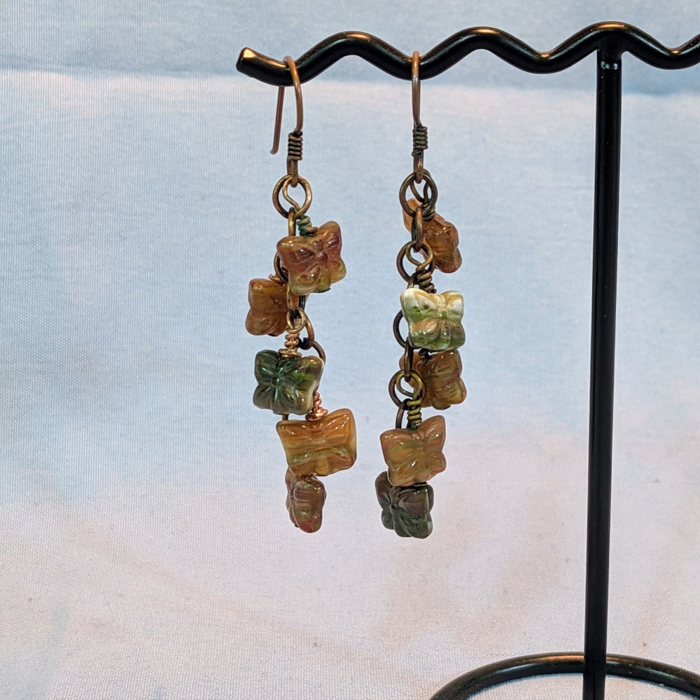 Fun Dancing Butterflies 2.5" Dangling Earrings, Copper Earwire & Chain, Handmade